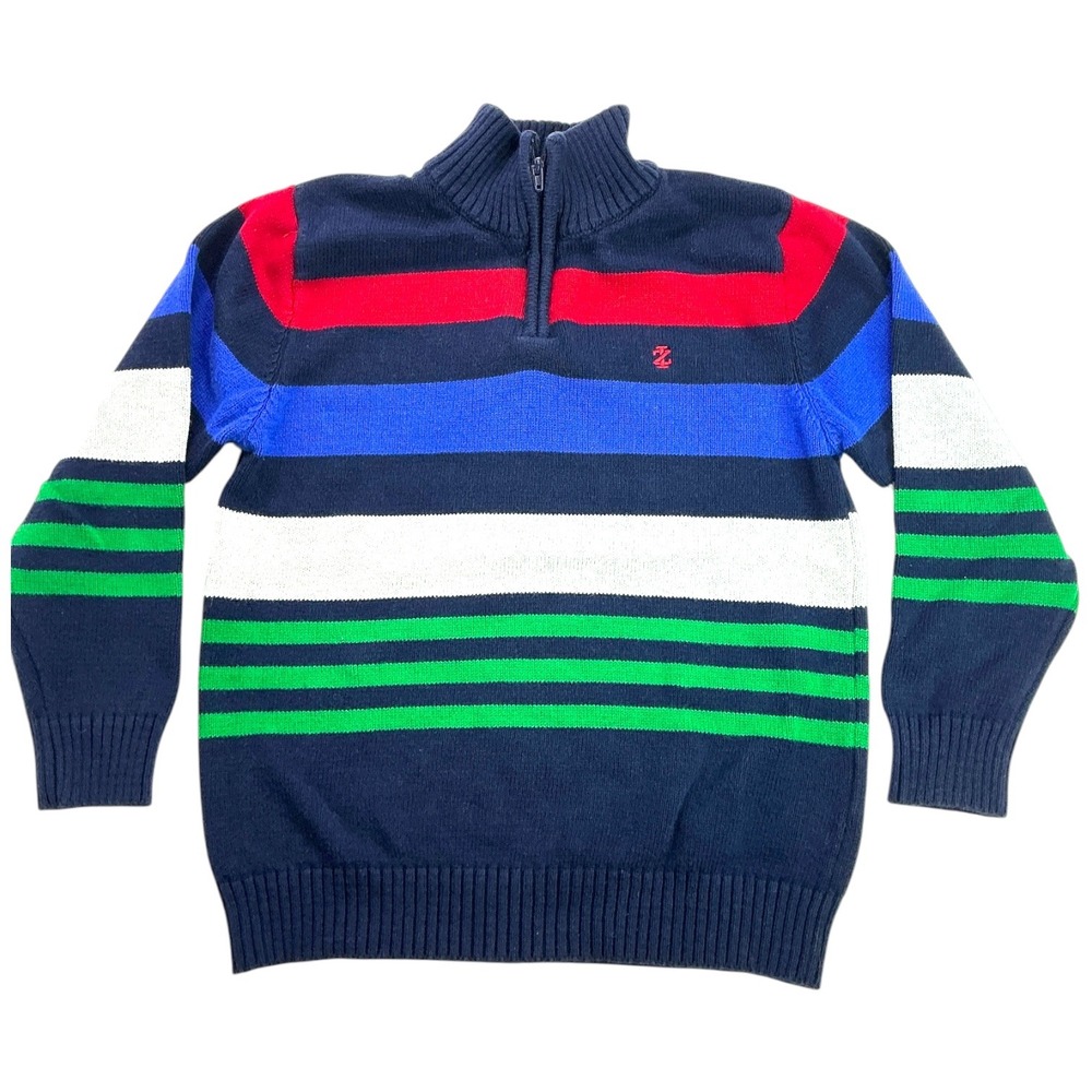 IZOD Navy Blue Striped Quarter Zip Sweater Kids Size M 8 Cotton Pullover